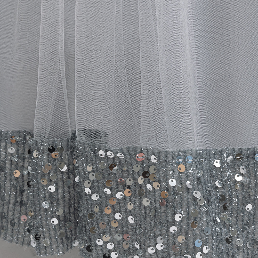 Girls Maxi Princess Dress with 3D Flowers & Sequins – Long Sleeve A-Line Gown
