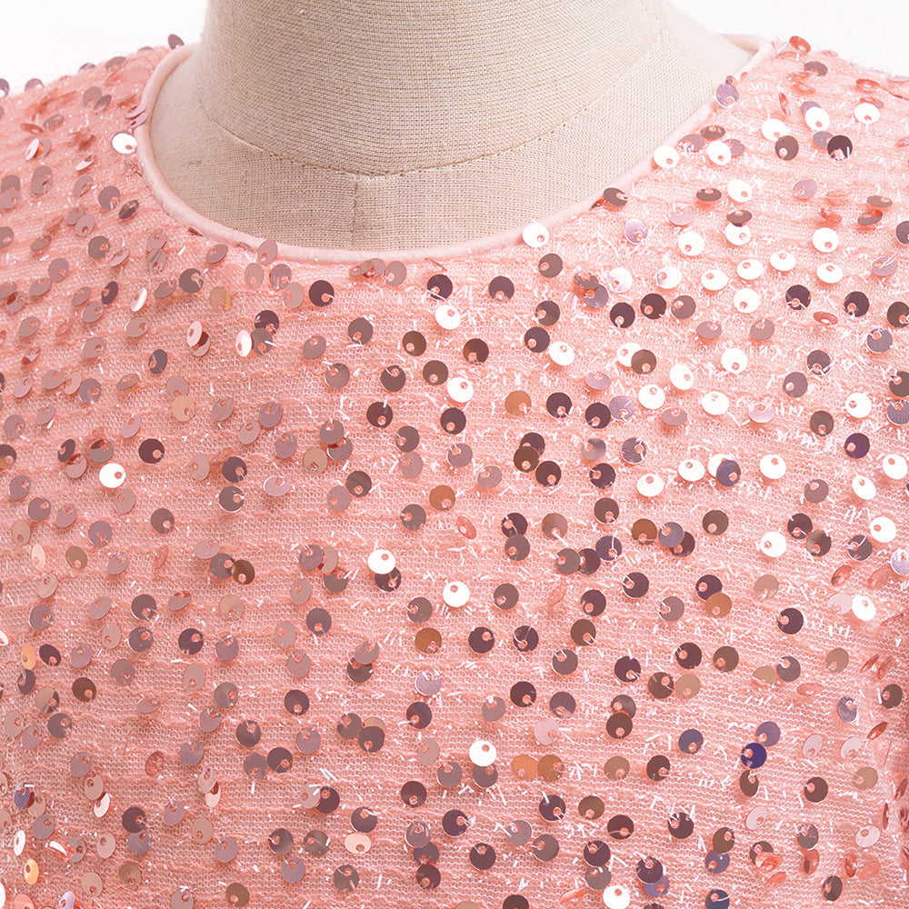 Girls Maxi Princess Dress with 3D Flowers & Sequins – Long Sleeve A-Line Gown