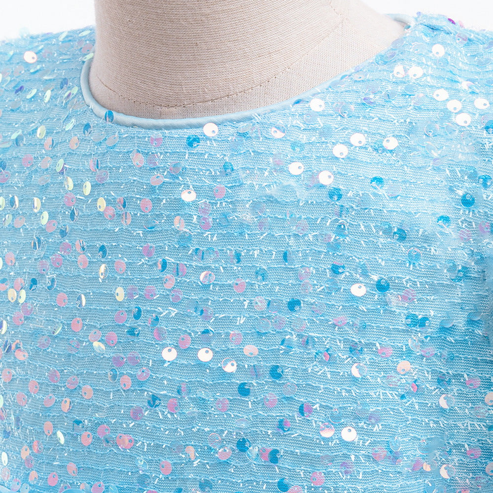 Girls Maxi Princess Dress with 3D Flowers & Sequins – Long Sleeve A-Line Gown