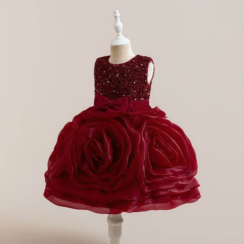 3D Floral Puffy Princess Dress – Cute Ball Gown for Girls Aged 3-8
