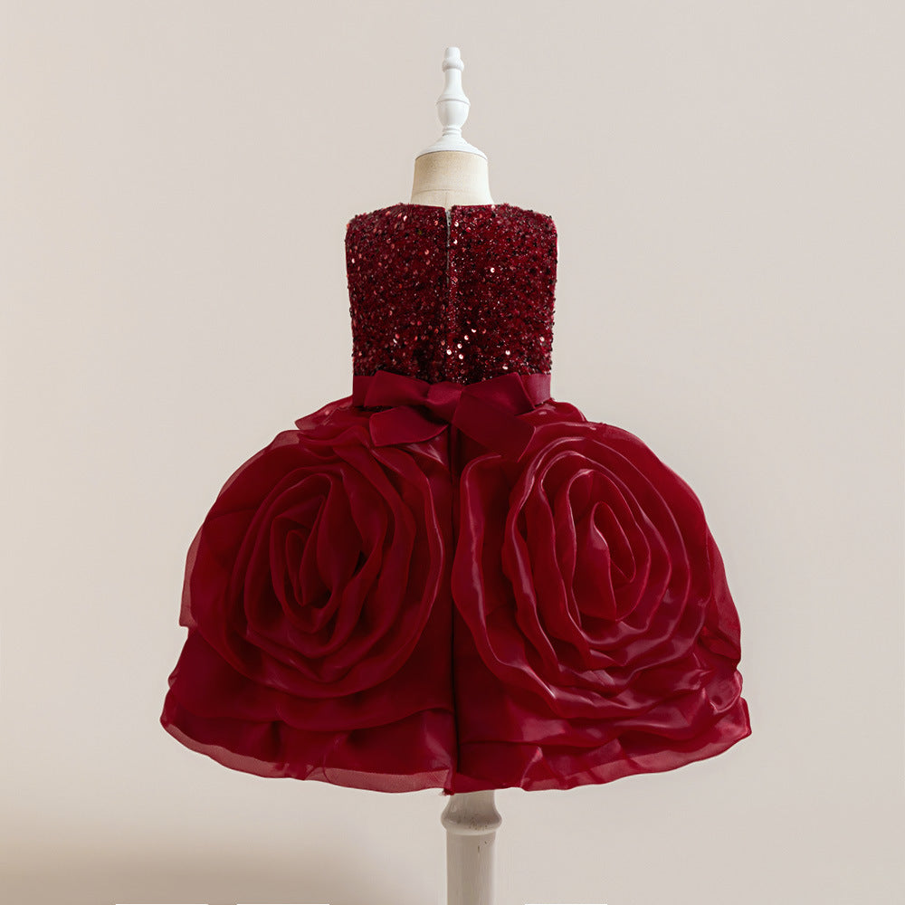 3D Floral Puffy Princess Dress – Cute Ball Gown for Girls Aged 3-8