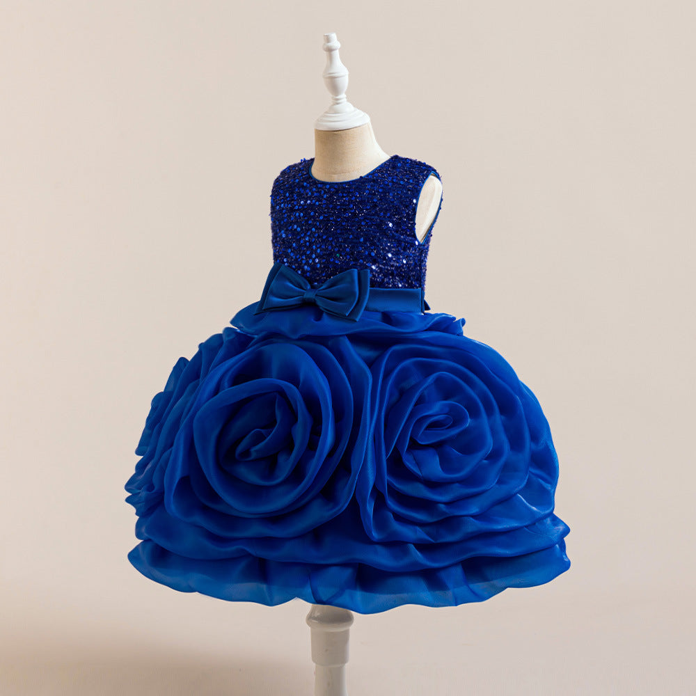 3D Floral Puffy Princess Dress – Cute Ball Gown for Girls Aged 3-8