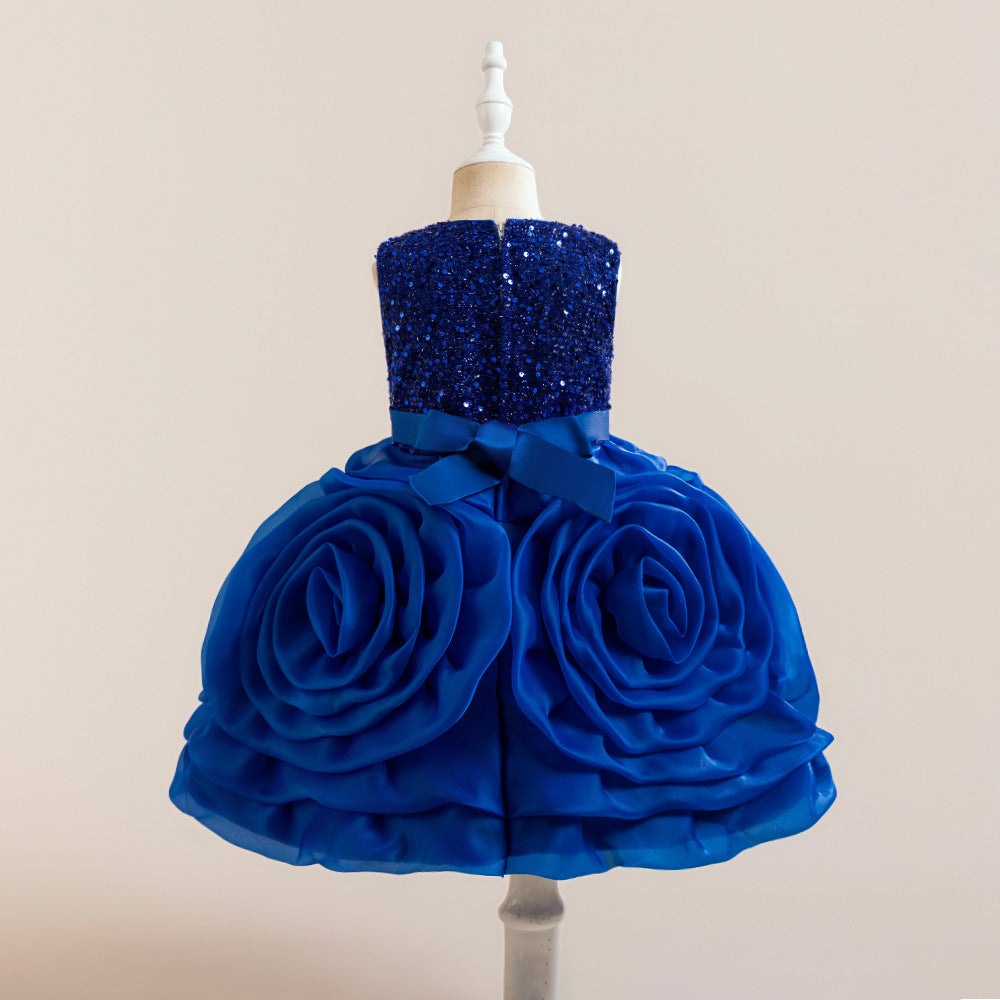 3D Floral Puffy Princess Dress – Cute Ball Gown for Girls Aged 3-8
