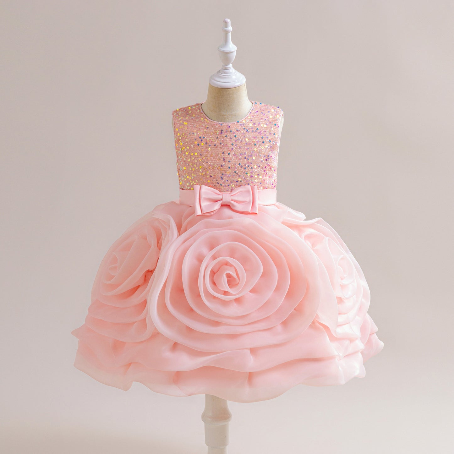 3D Floral Puffy Princess Dress – Cute Ball Gown for Girls Aged 3-8