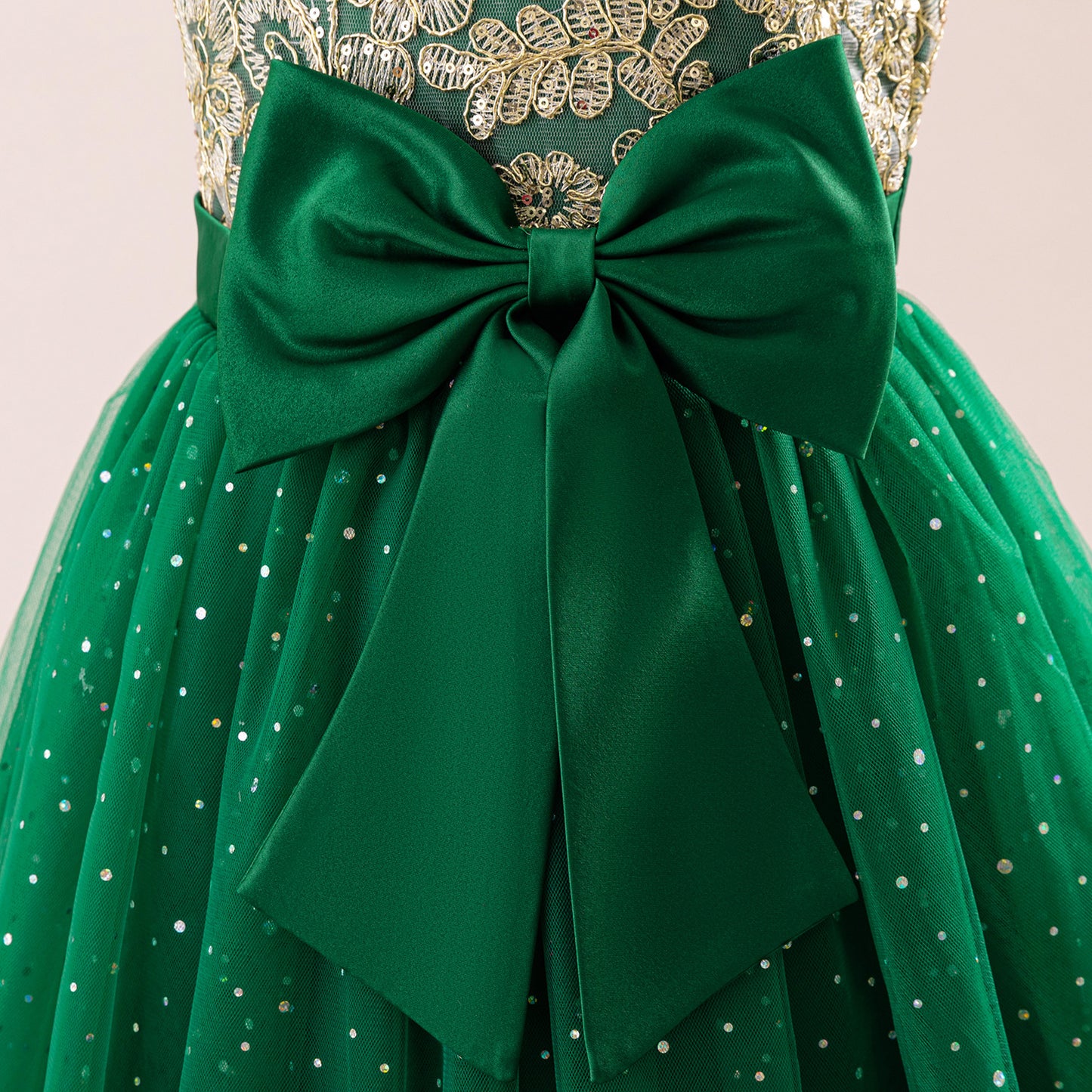 Girls Glitter Tulle Maxi Dress - Sequin Flower Girl Party Gown with Bow