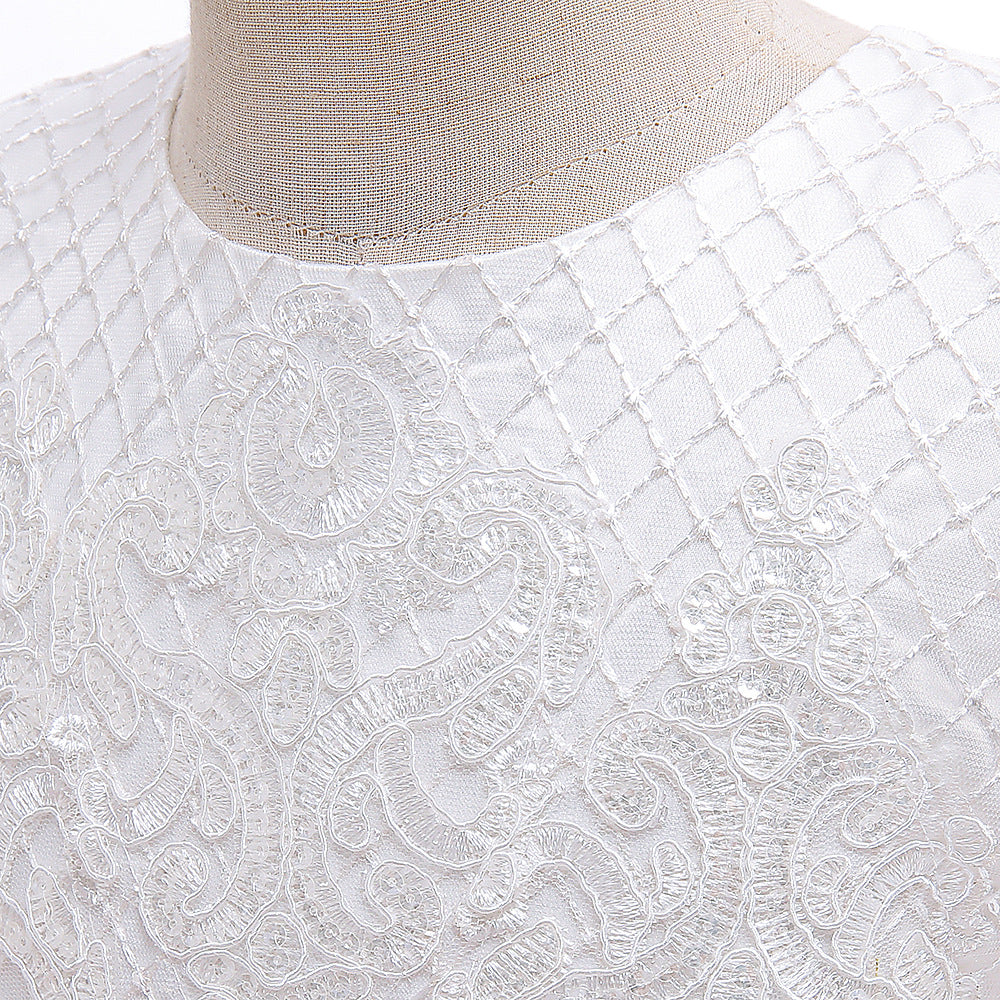 White A-Line Maxi Girl's Princess Dress with Lace & Sequins | Party, Wedding, Formal