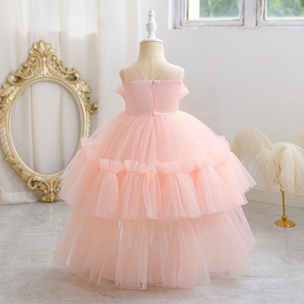 Cute Off-Shoulder A-Line Tulle Flower Girl Dress with Train - Sequin Embellished for Kids