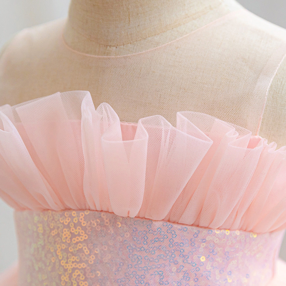 Cute Off-Shoulder A-Line Tulle Flower Girl Dress with Train - Sequin Embellished for Kids