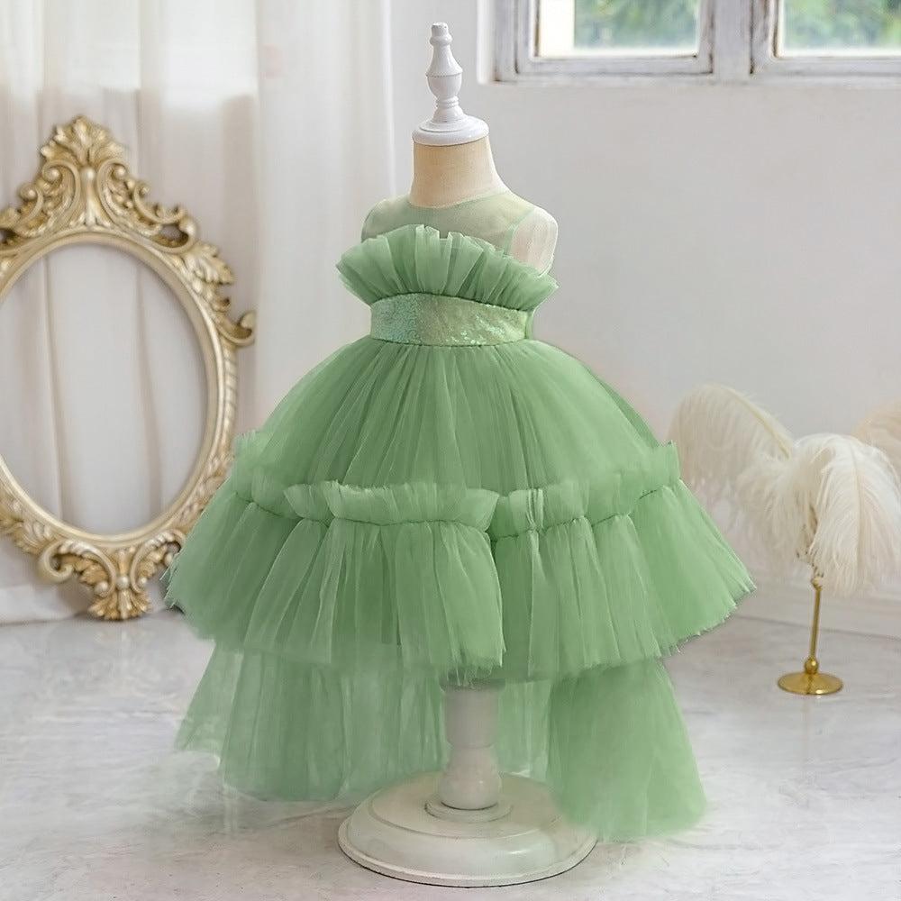 Cute Off-Shoulder A-Line Tulle Flower Girl Dress with Train - Sequin Embellished for Kids
