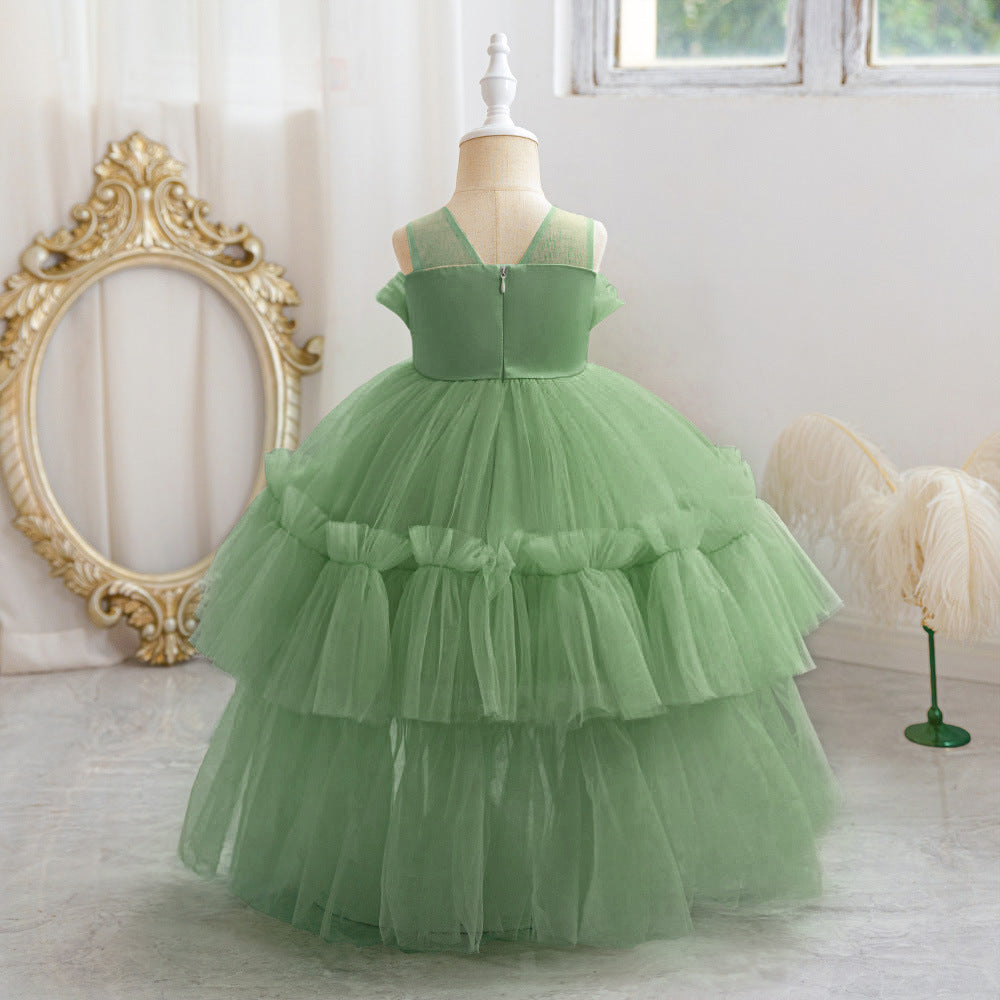 Cute Off-Shoulder A-Line Tulle Flower Girl Dress with Train - Sequin Embellished for Kids