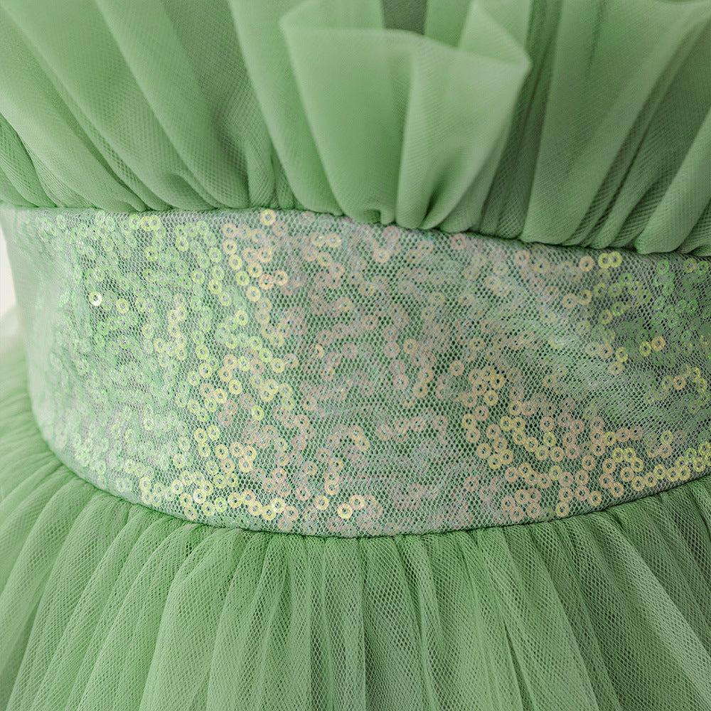 Cute Off-Shoulder A-Line Tulle Flower Girl Dress with Train - Sequin Embellished for Kids