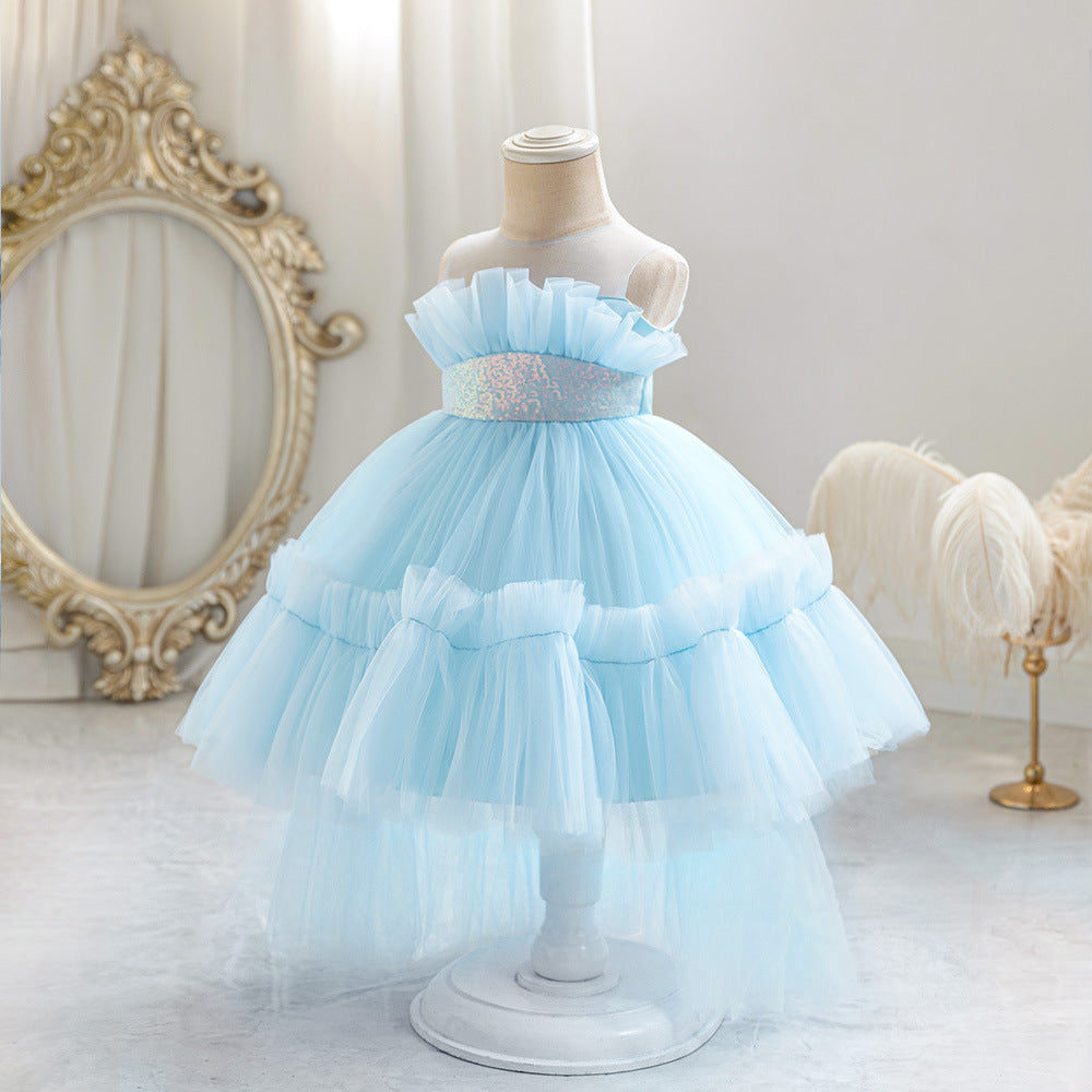 Cute Off-Shoulder A-Line Tulle Flower Girl Dress with Train - Sequin Embellished for Kids