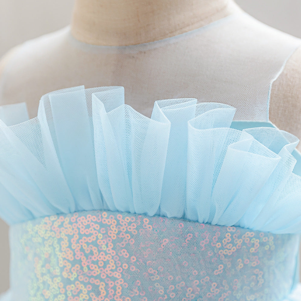 Cute Off-Shoulder A-Line Tulle Flower Girl Dress with Train - Sequin Embellished for Kids