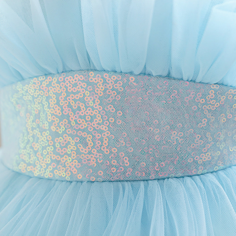 Cute Off-Shoulder A-Line Tulle Flower Girl Dress with Train - Sequin Embellished for Kids