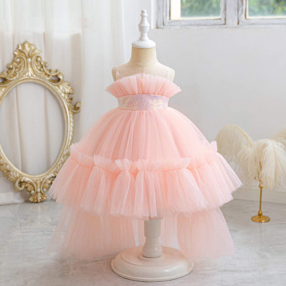 Cute Off-Shoulder A-Line Tulle Flower Girl Dress with Train - Sequin Embellished for Kids