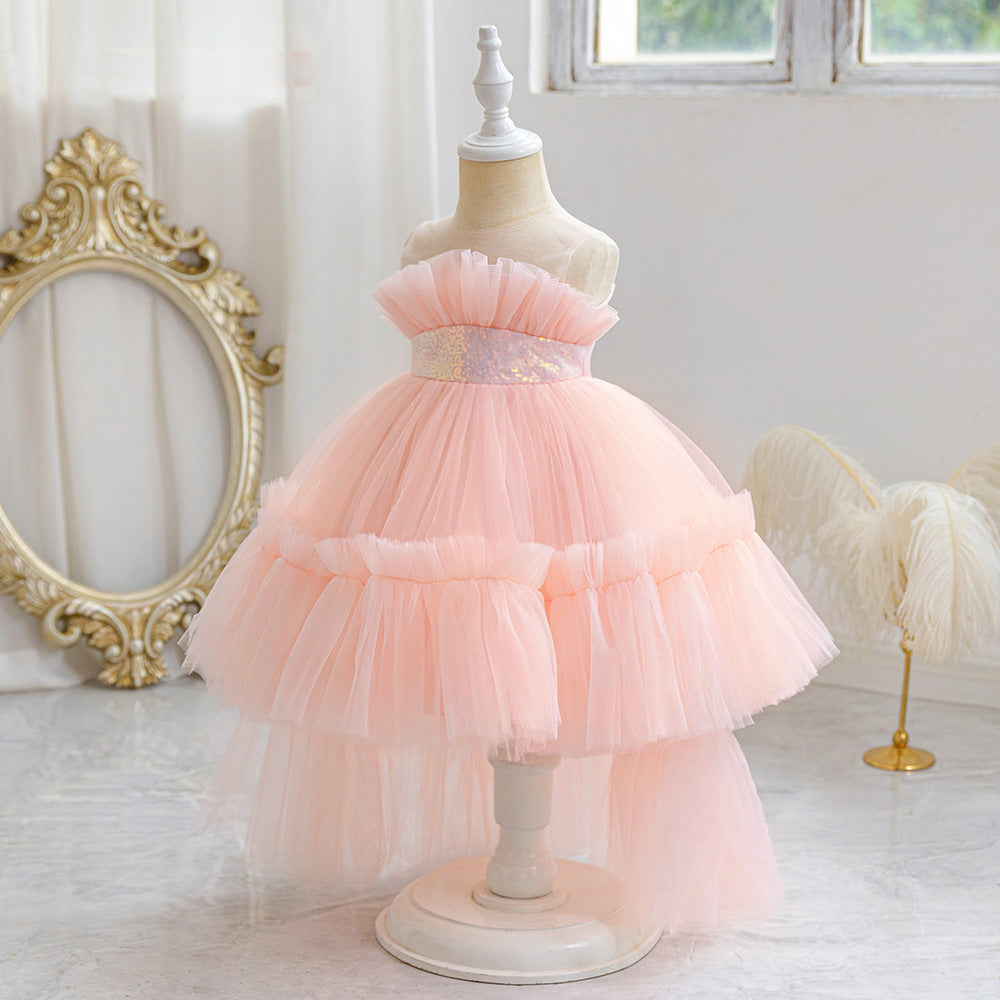 Cute Off-Shoulder A-Line Tulle Flower Girl Dress with Train - Sequin Embellished for Kids