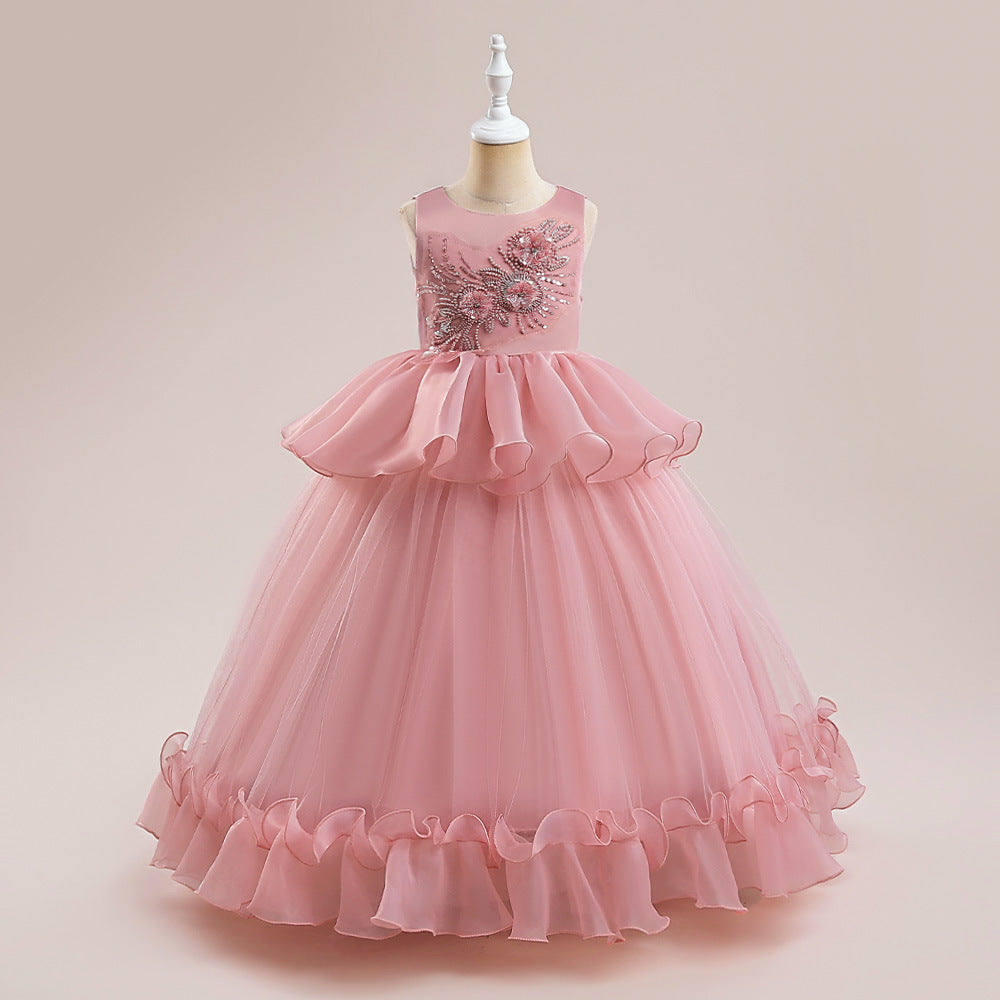 Cute A-Line Princess Maxi Dress for Girls | Sequins & Tulle Tiered Skirt