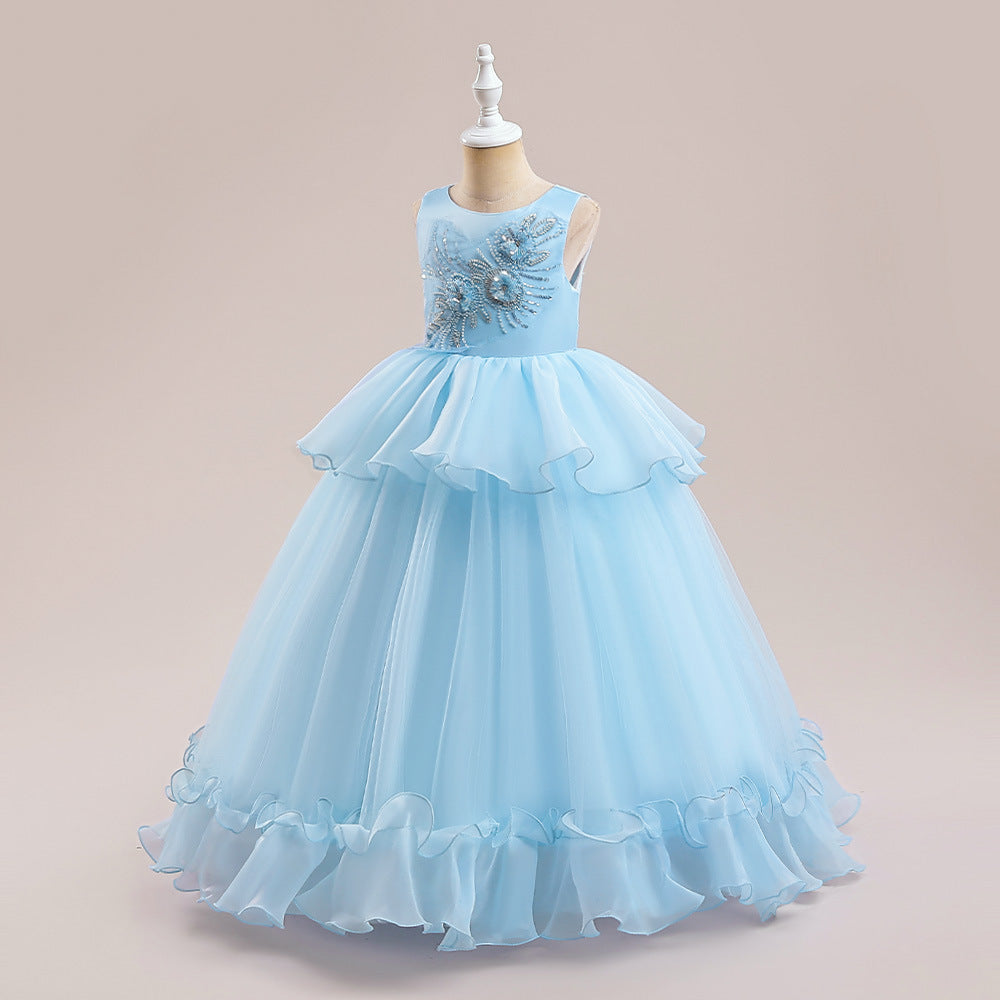 Cute A-Line Princess Maxi Dress for Girls | Sequins & Tulle Tiered Skirt