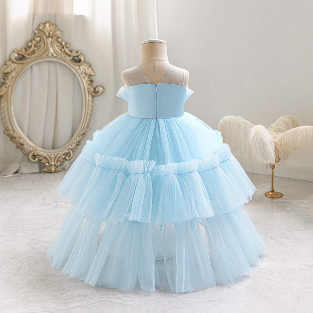 Cute A-Line Tulle Flower Girl Dress with Train – Sequins & Beads Tiered Princess Gown