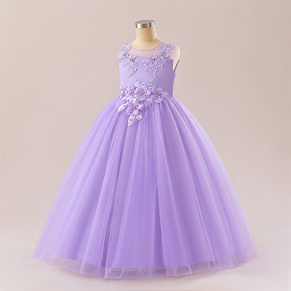 A-Line Maxi Princess Girl Dress - Tulle, Applique & Lace | Party & Formal