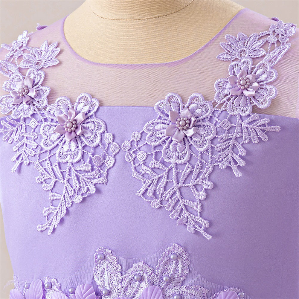 A-Line Maxi Princess Girl Dress - Tulle, Applique & Lace | Party & Formal