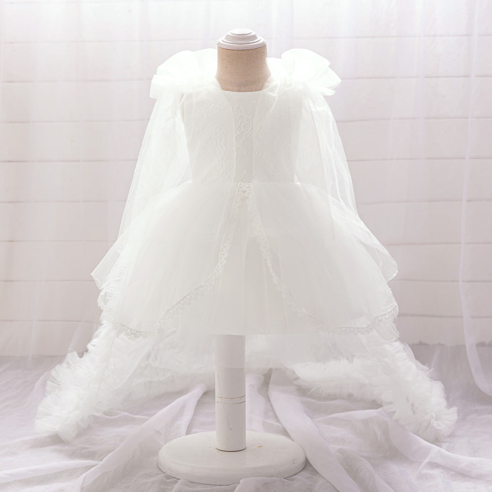 Cute A-Line Tulle Lace Flower Girl Dress with Train – Princess Gown for Party & Wedding