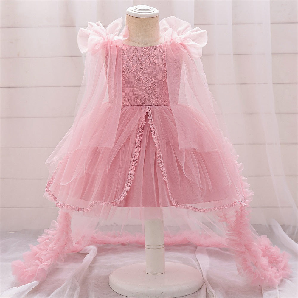 Cute A-Line Tulle Lace Flower Girl Dress with Train – Princess Gown for Party & Wedding