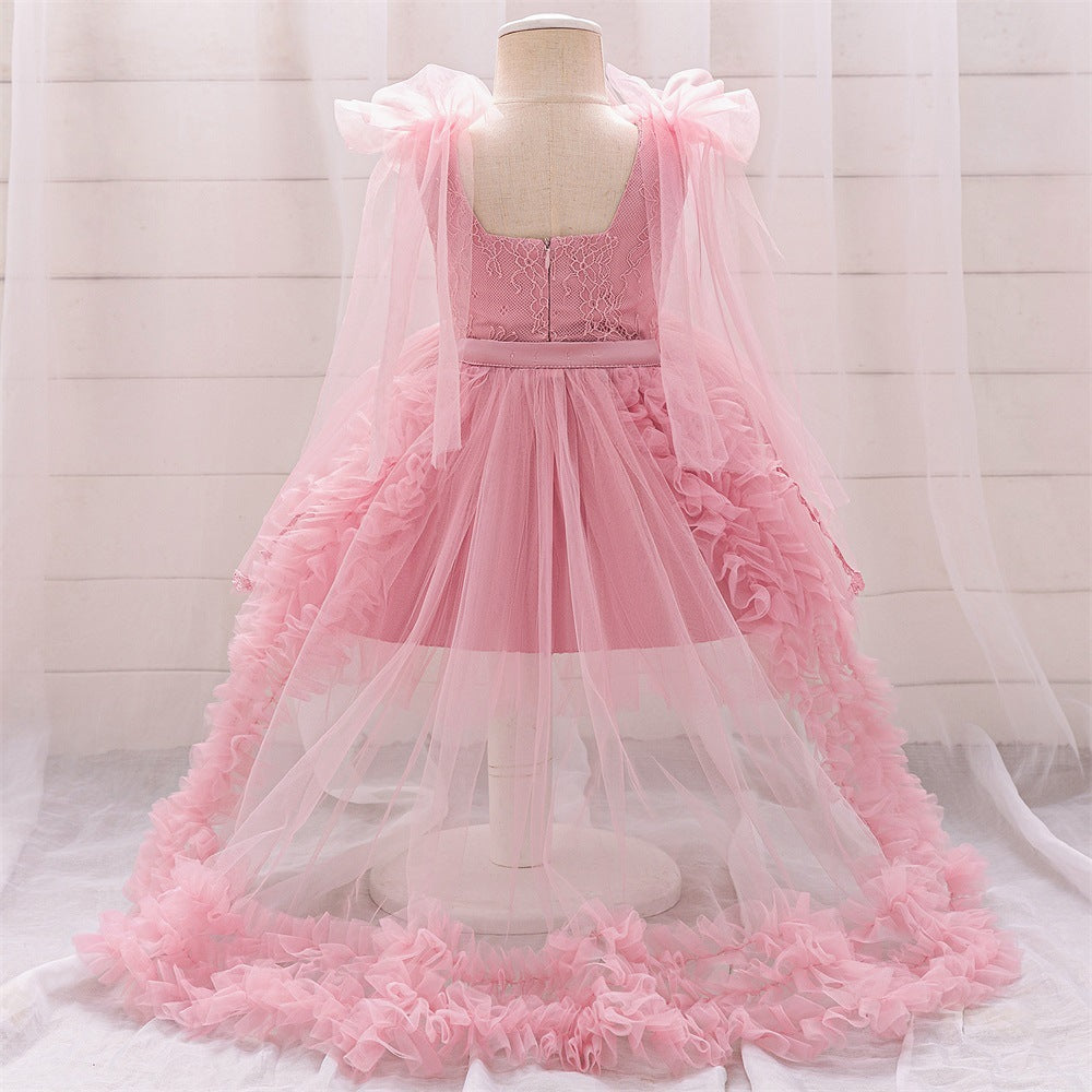 Cute A-Line Tulle Lace Flower Girl Dress with Train – Princess Gown for Party & Wedding