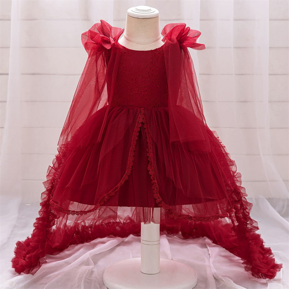 Cute A-Line Tulle Lace Flower Girl Dress with Train – Princess Gown for Party & Wedding