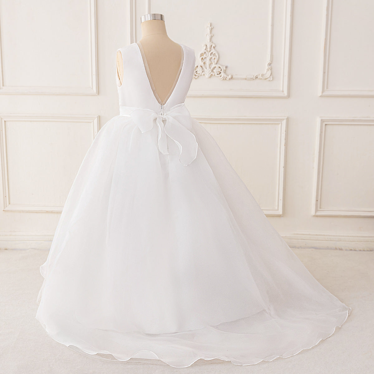 White A-Line Tulle Maxi Dress for Girls with Sequins and Beads | Party & Formal Occasion Gown