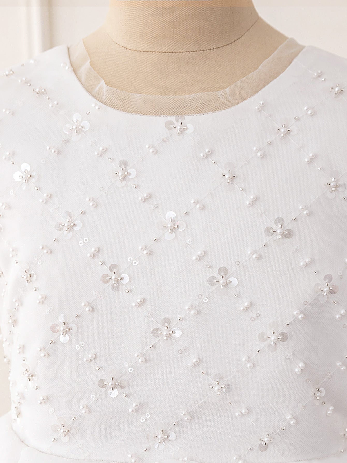 White A-Line Tulle Maxi Dress for Girls with Sequins and Beads | Party & Formal Occasion Gown