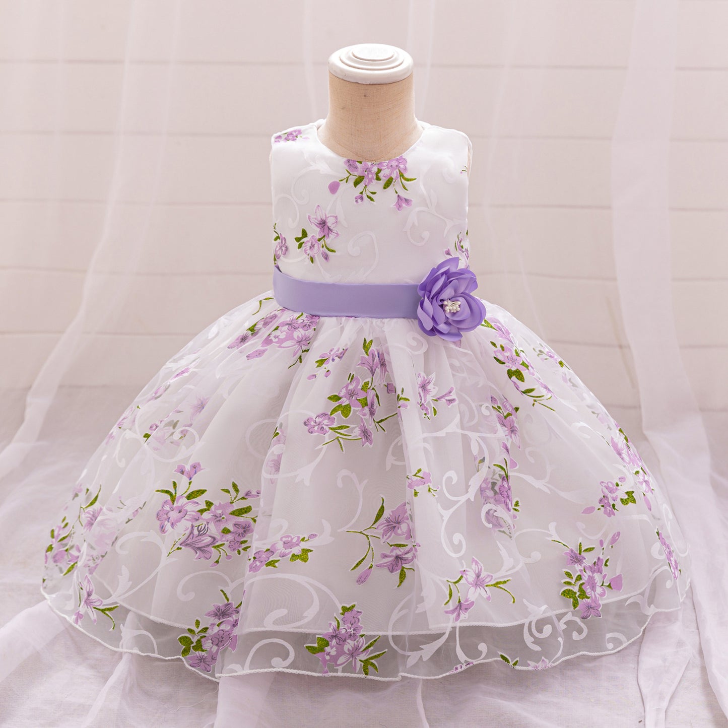 Baby Girls' A-Line Tulle Floral Princess Dress – Tea Length Party & Flower Girl Gown