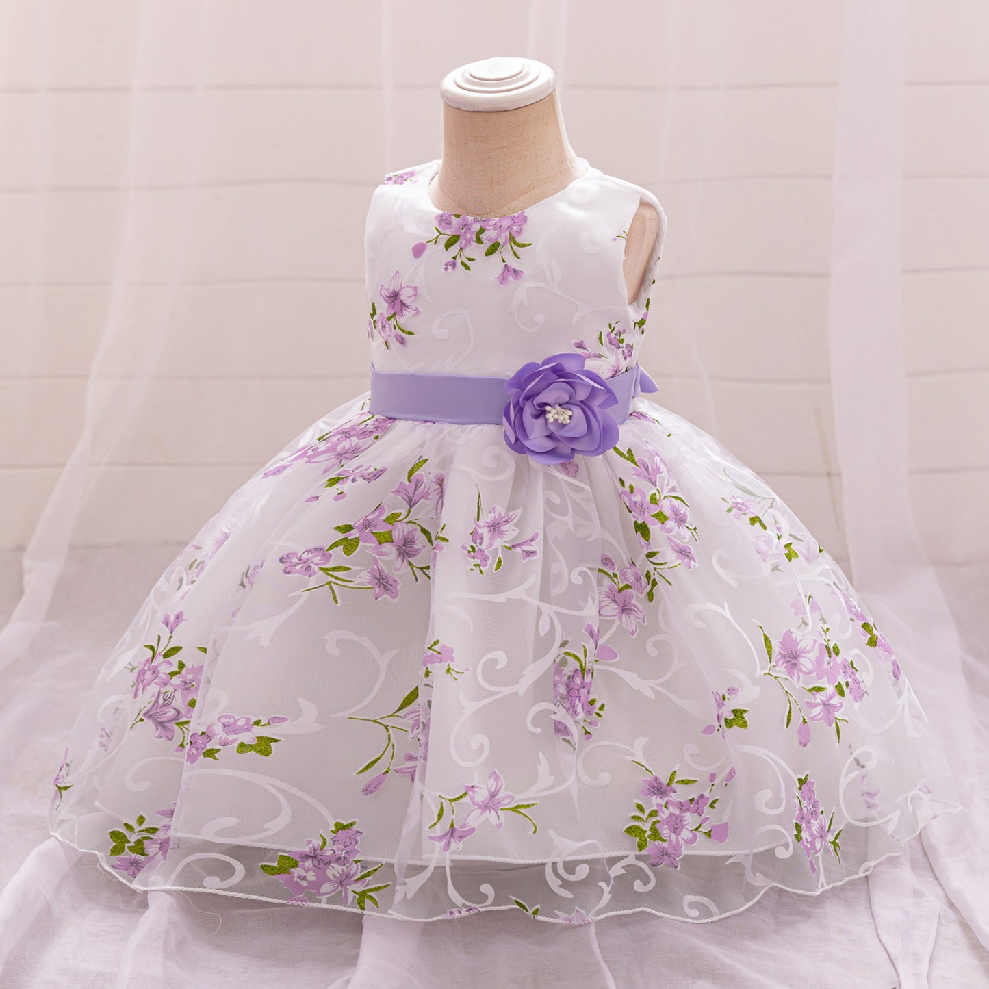 Baby Girls' A-Line Tulle Floral Princess Dress – Tea Length Party & Flower Girl Gown