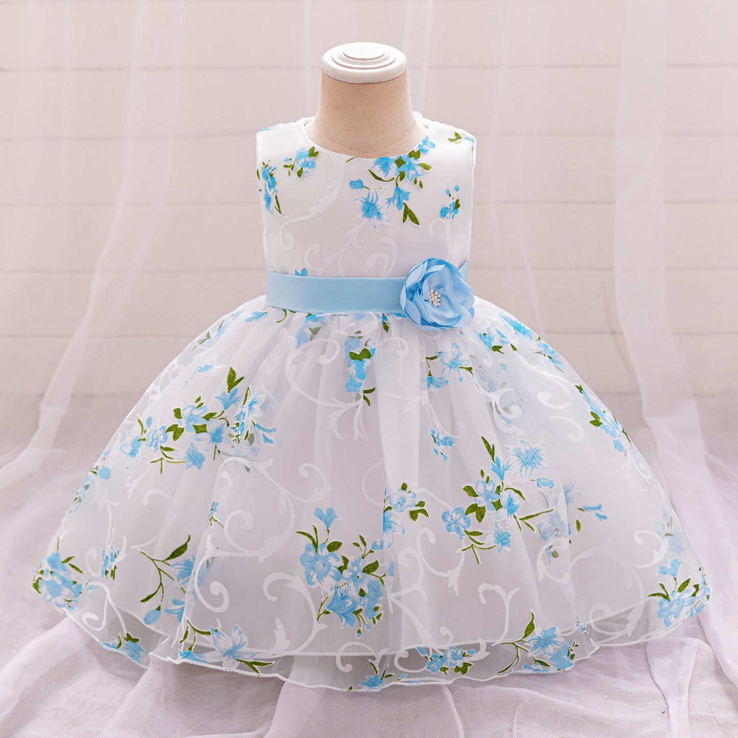 Baby Girls' A-Line Tulle Floral Princess Dress – Tea Length Party & Flower Girl Gown