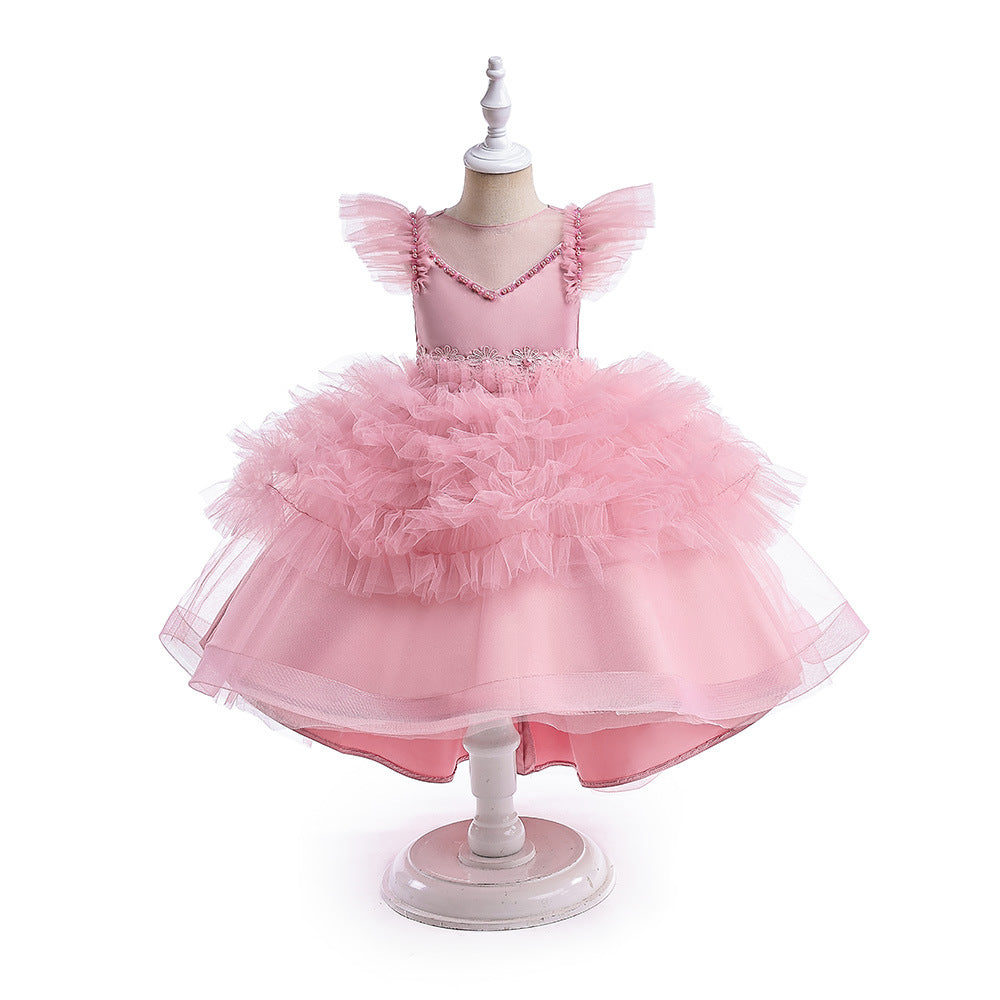 A-Line V-Neck Layered Tulle Princess Dress for Girls | Party & Flower Girl Outfit