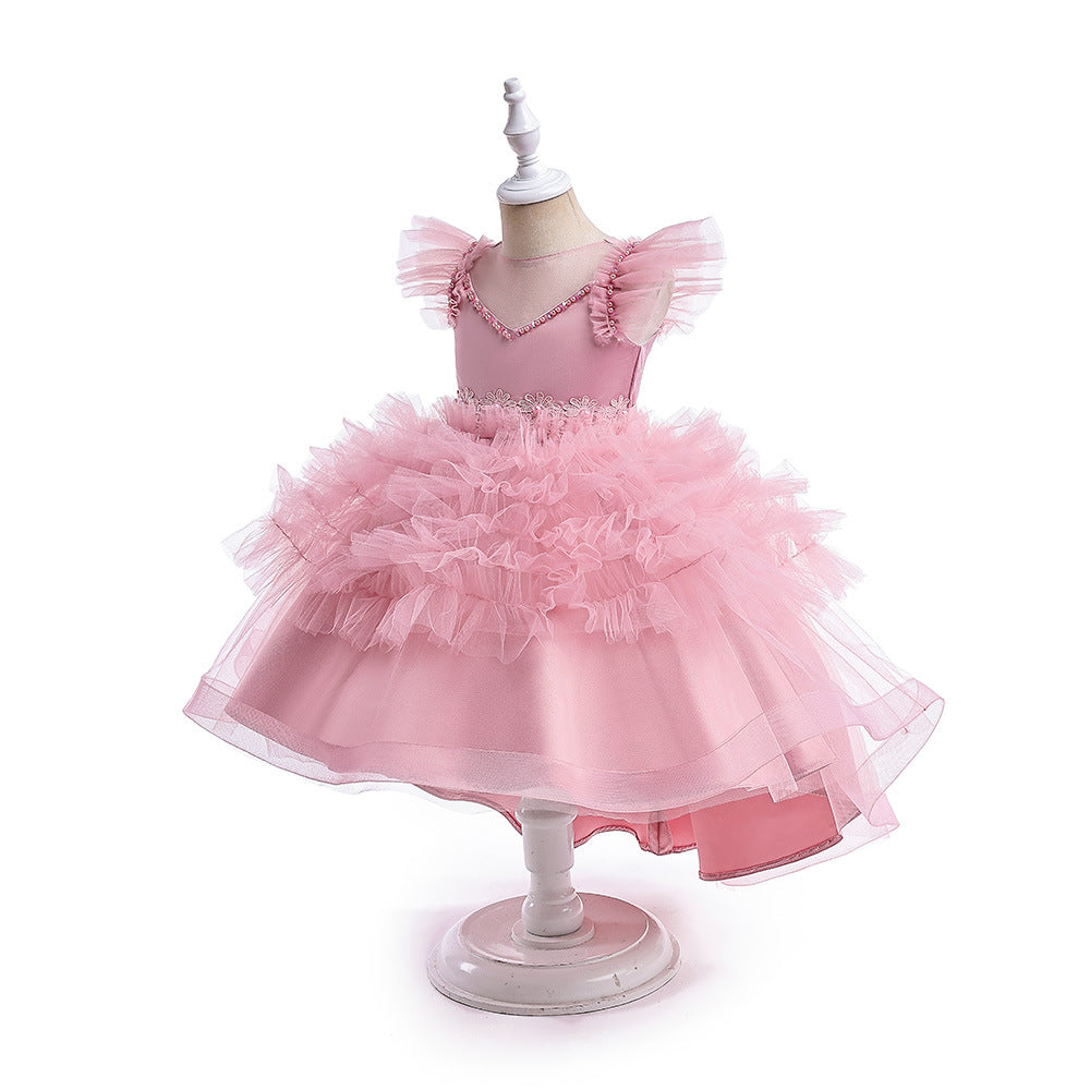 A-Line V-Neck Layered Tulle Princess Dress for Girls | Party & Flower Girl Outfit
