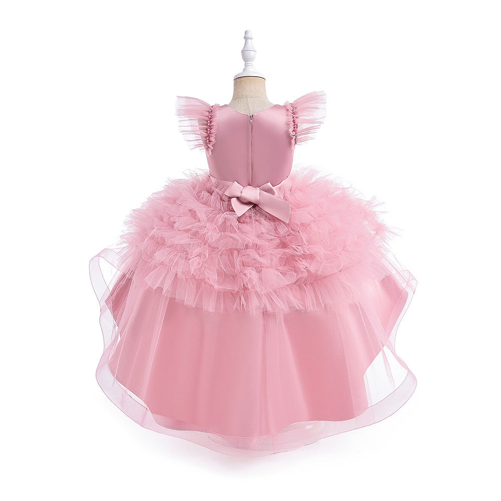 A-Line V-Neck Layered Tulle Princess Dress for Girls | Party & Flower Girl Outfit