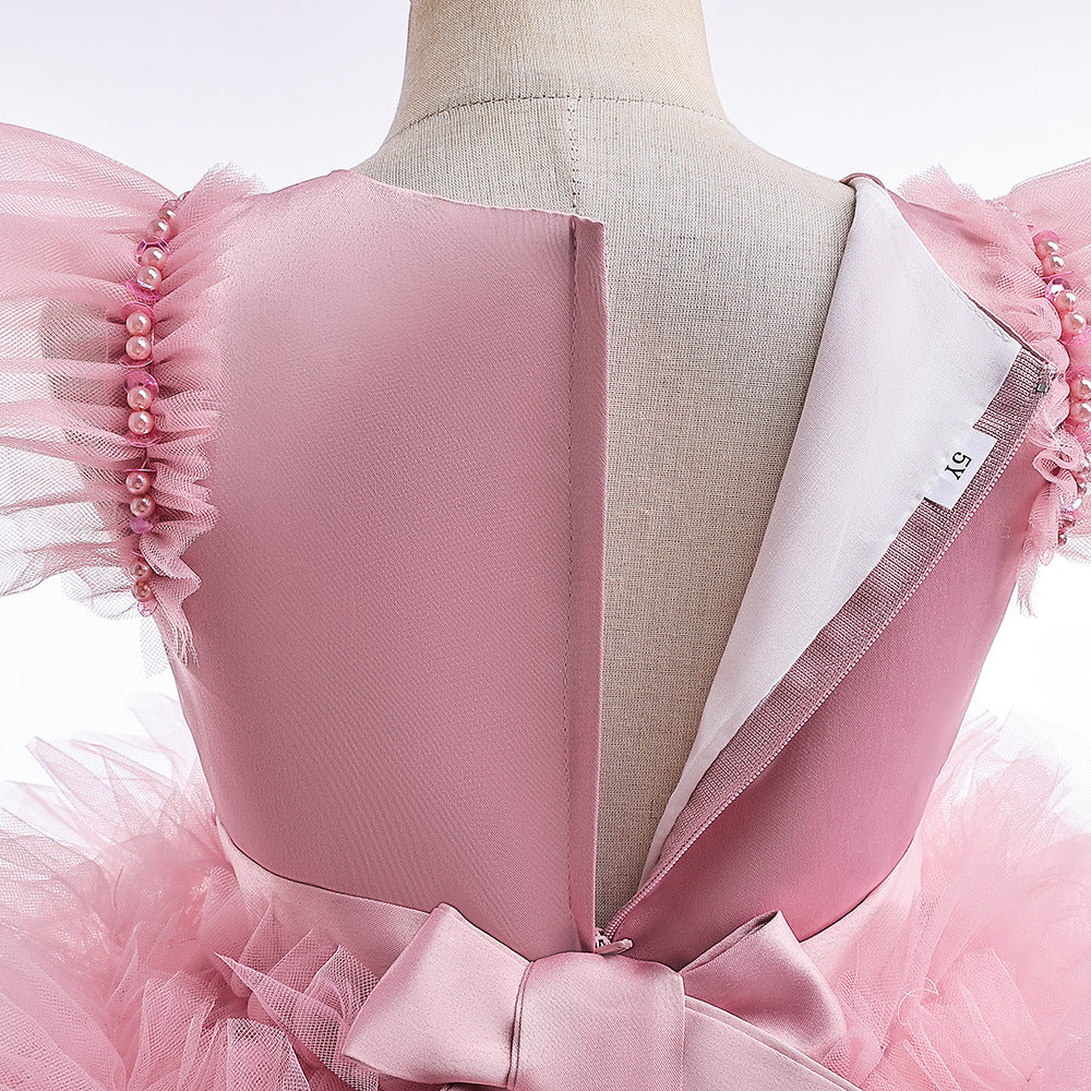 A-Line V-Neck Layered Tulle Princess Dress for Girls | Party & Flower Girl Outfit