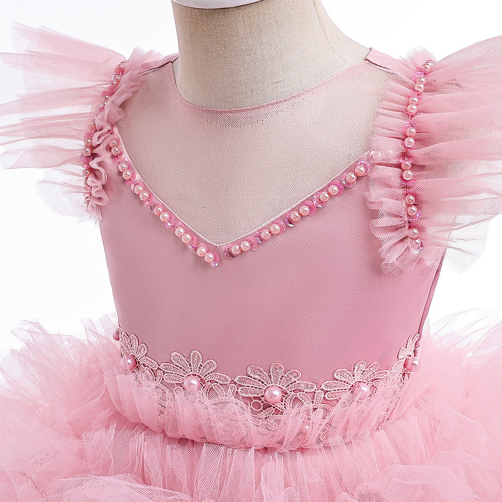 A-Line V-Neck Layered Tulle Princess Dress for Girls | Party & Flower Girl Outfit