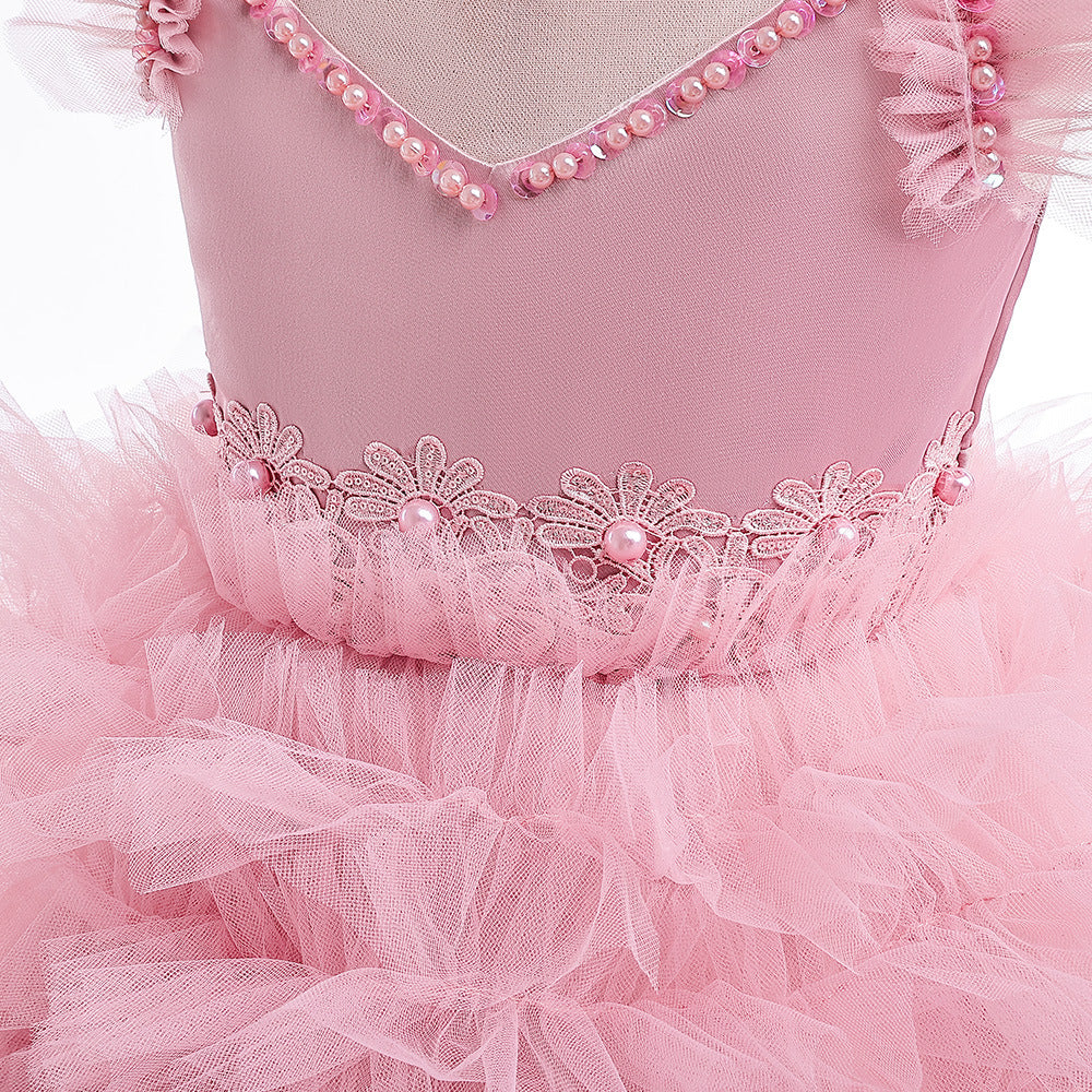 A-Line V-Neck Layered Tulle Princess Dress for Girls | Party & Flower Girl Outfit
