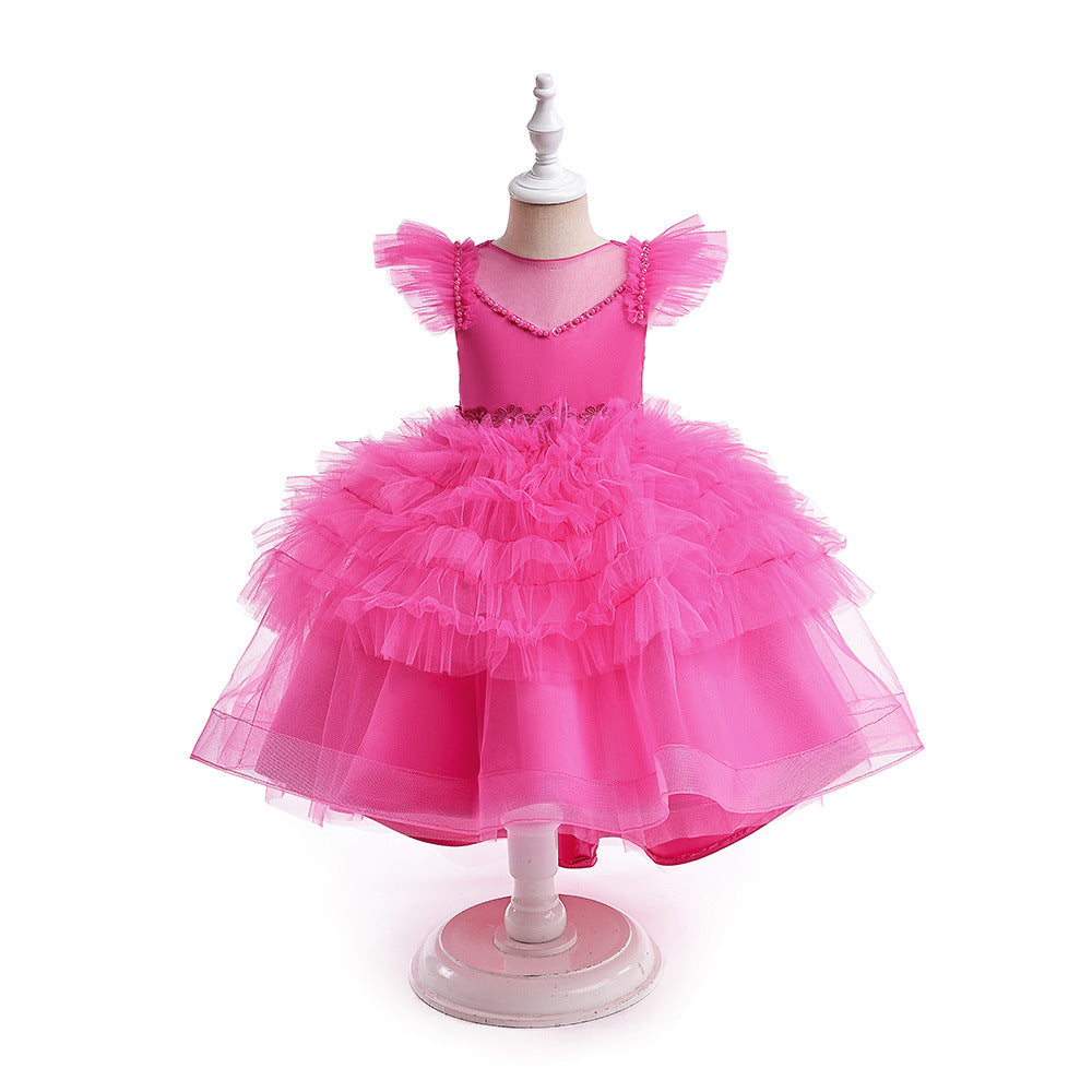 A-Line V-Neck Layered Tulle Princess Dress for Girls | Party & Flower Girl Outfit