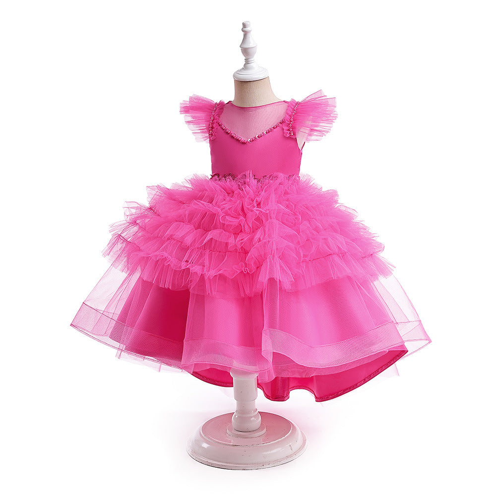 A-Line V-Neck Layered Tulle Princess Dress for Girls | Party & Flower Girl Outfit