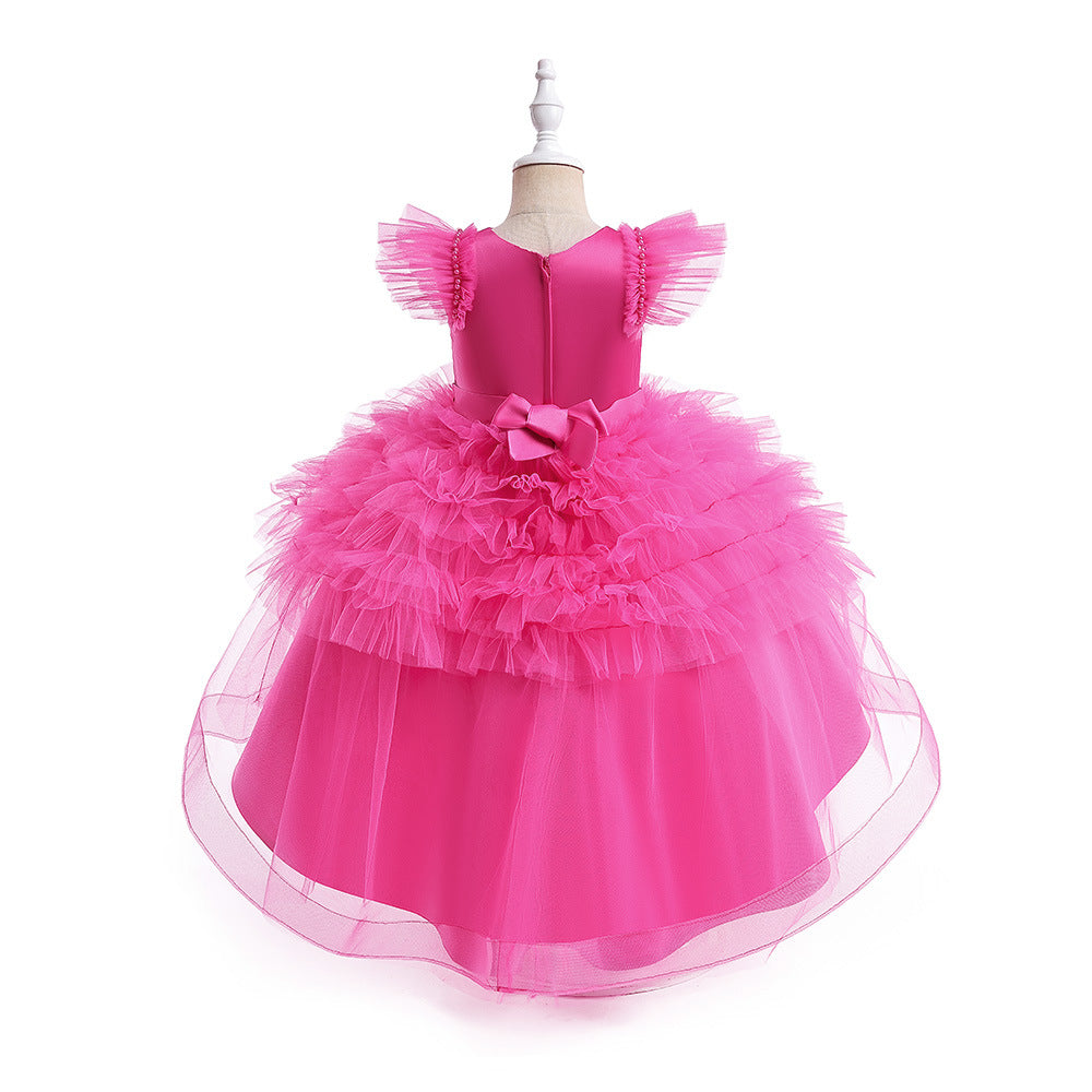 A-Line V-Neck Layered Tulle Princess Dress for Girls | Party & Flower Girl Outfit