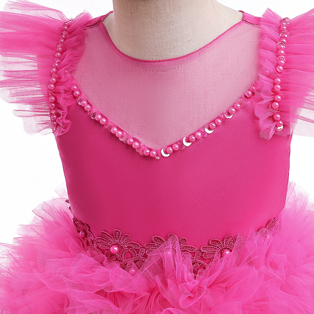 A-Line V-Neck Layered Tulle Princess Dress for Girls | Party & Flower Girl Outfit