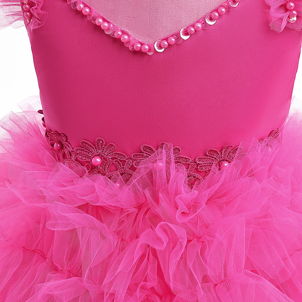 A-Line V-Neck Layered Tulle Princess Dress for Girls | Party & Flower Girl Outfit