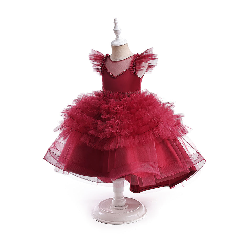 A-Line V-Neck Layered Tulle Princess Dress for Girls | Party & Flower Girl Outfit