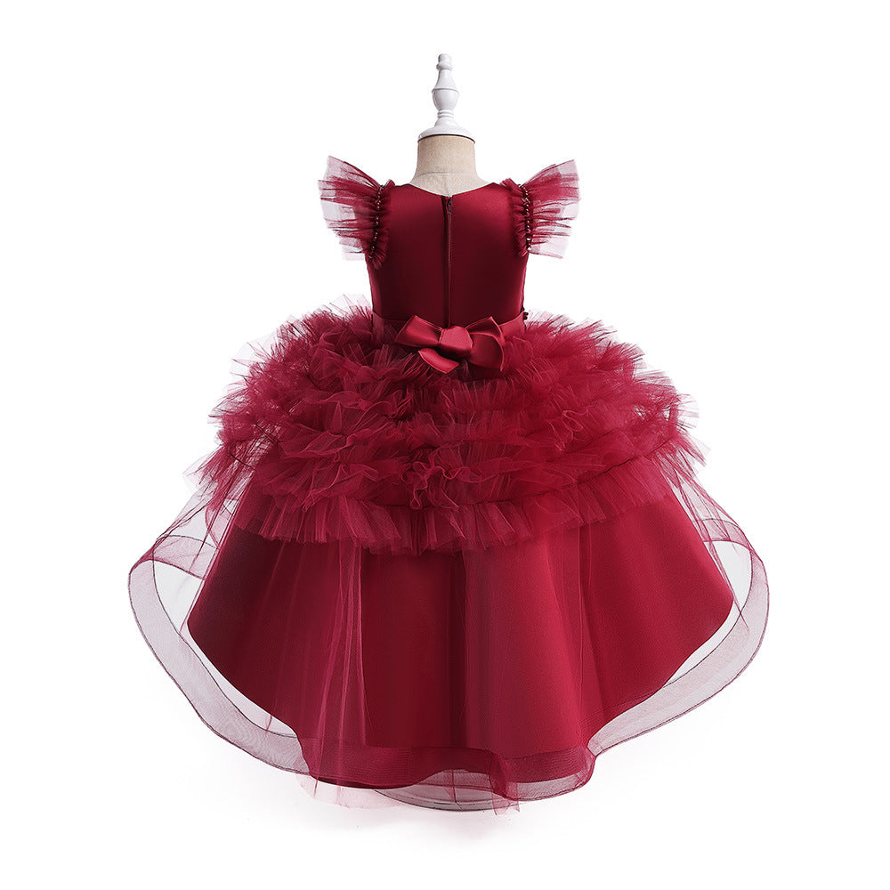 A-Line V-Neck Layered Tulle Princess Dress for Girls | Party & Flower Girl Outfit