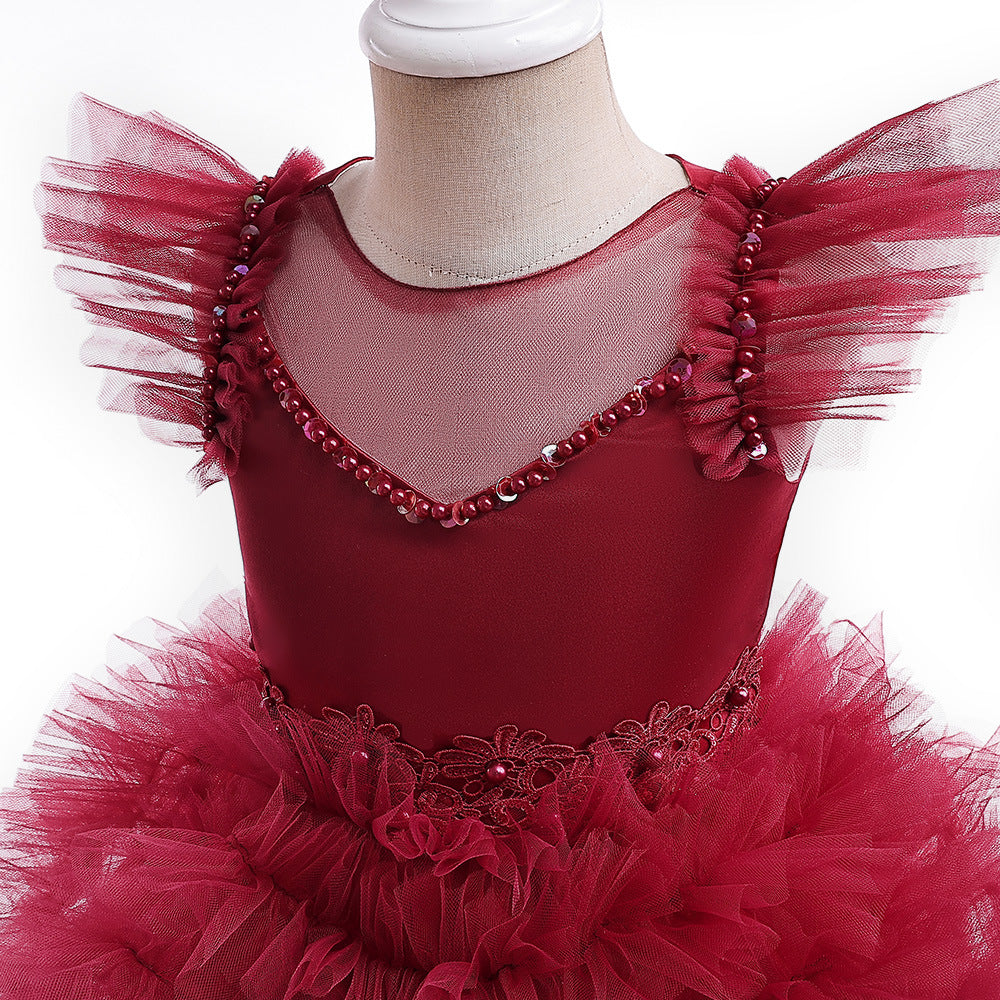 A-Line V-Neck Layered Tulle Princess Dress for Girls | Party & Flower Girl Outfit