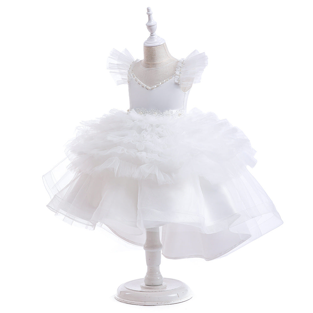 A-Line V-Neck Layered Tulle Princess Dress for Girls | Party & Flower Girl Outfit