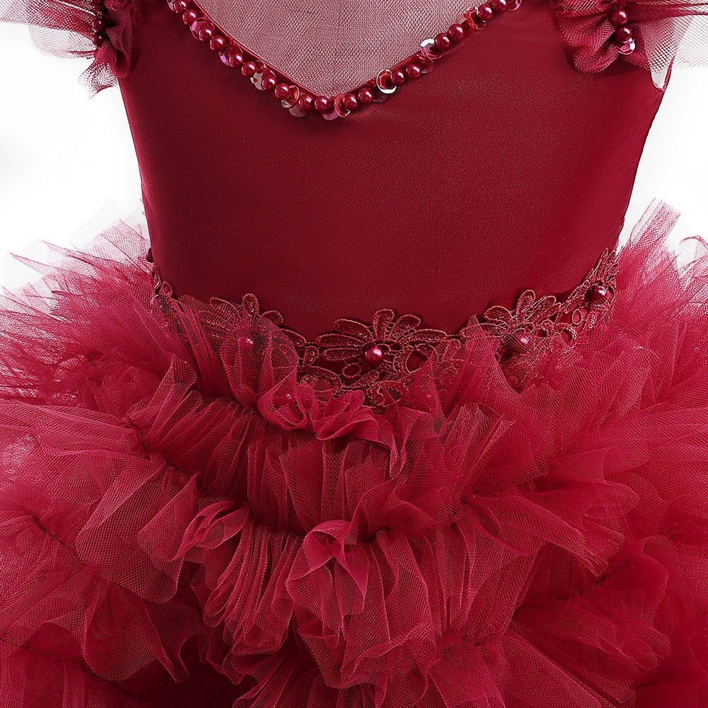 A-Line V-Neck Layered Tulle Princess Dress for Girls | Party & Flower Girl Outfit